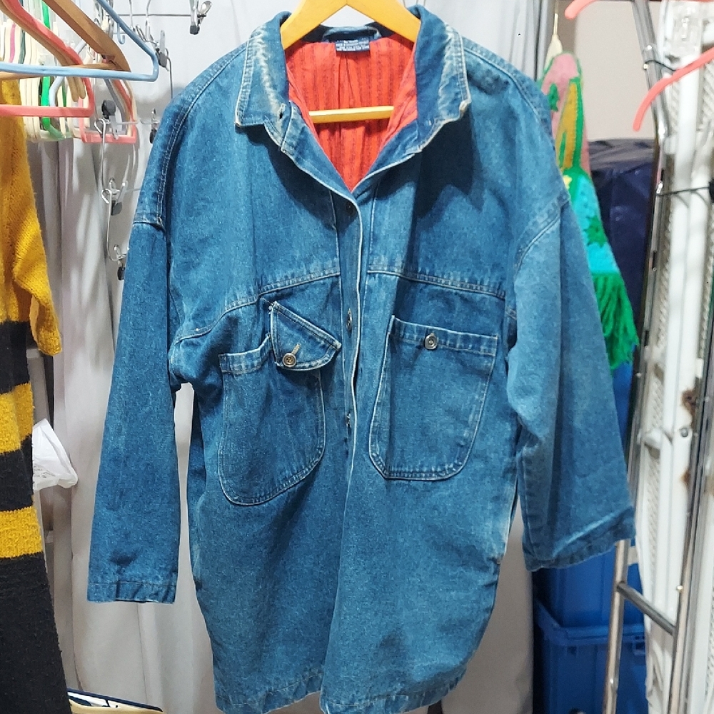 Oversized one size denim and flannel jacket inv335
